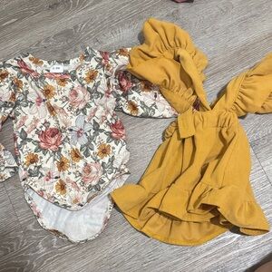 Charming Floral and Mustard Kids Skirt Set